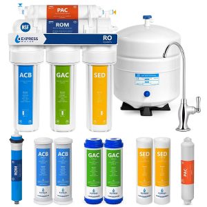 Express Water Reverse Osmosis Water Filtration System – 5 Stage RO Water Purifier with Faucet and Tank – Under Sink Water Filter – plus 4 Replacement Filters – 50 GPD